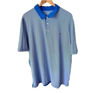 Vineyard Vines Polo Shirt Mens XXL Short Sleeve Blue Striped Performance 2XL